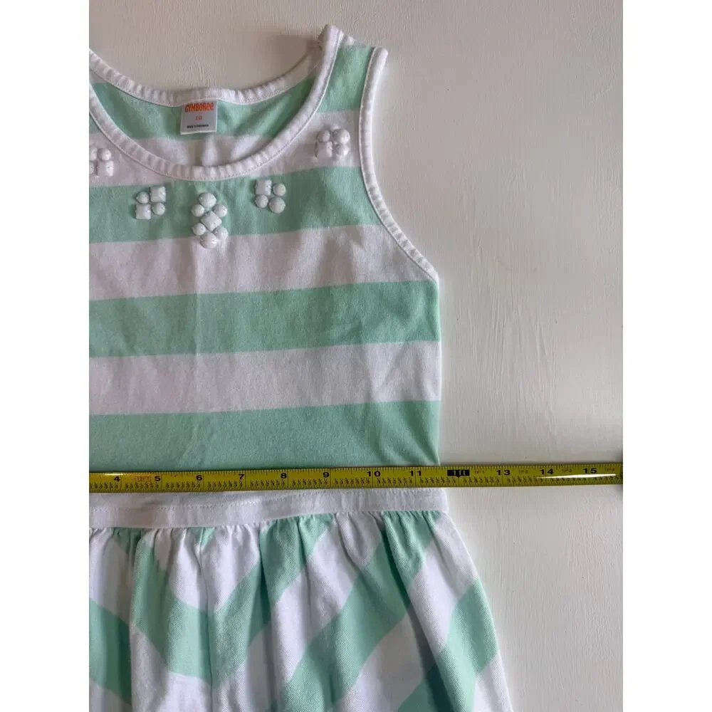 Gymboree Girls Size 10 Mint Green White Striped Chevron Hi-Low Dress Fruit Punch